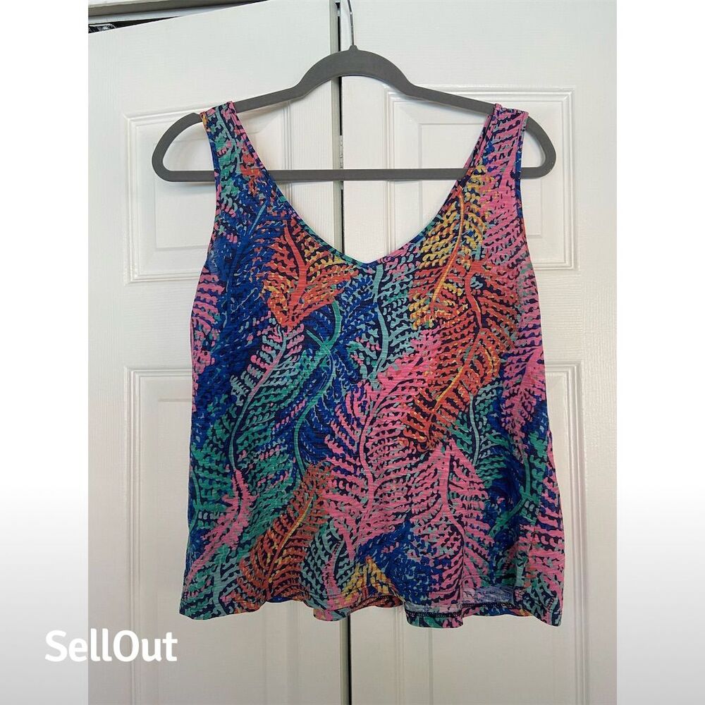 Lilly Pulitzer Women's V-Neck Tank Top Floral Print Size S Standard Multicolor